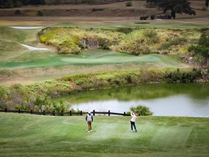 Golf Course with hills and  lakes